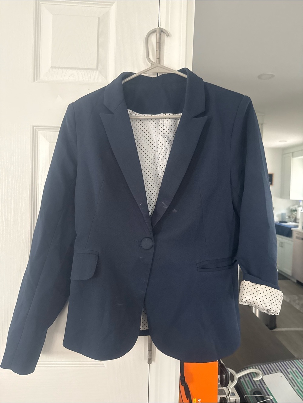 Navy Polka Dot Lined Blazer